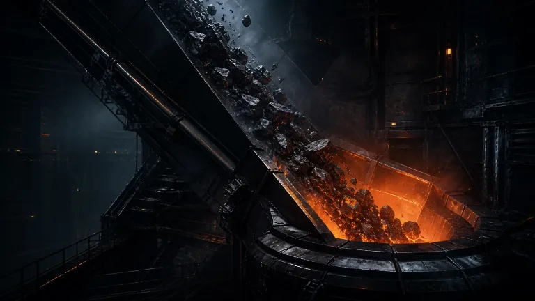 High-temperature industrial induction smelting furnace at Gelan steel plant